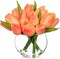Artificial Peach Tulips in Vase with Faux Water 6" Real Touch Flowers Fake Tulips Small Flowers Arrangement in Round Glass Vase for Mother's Day Table Centerpiece Wedding Home Decor